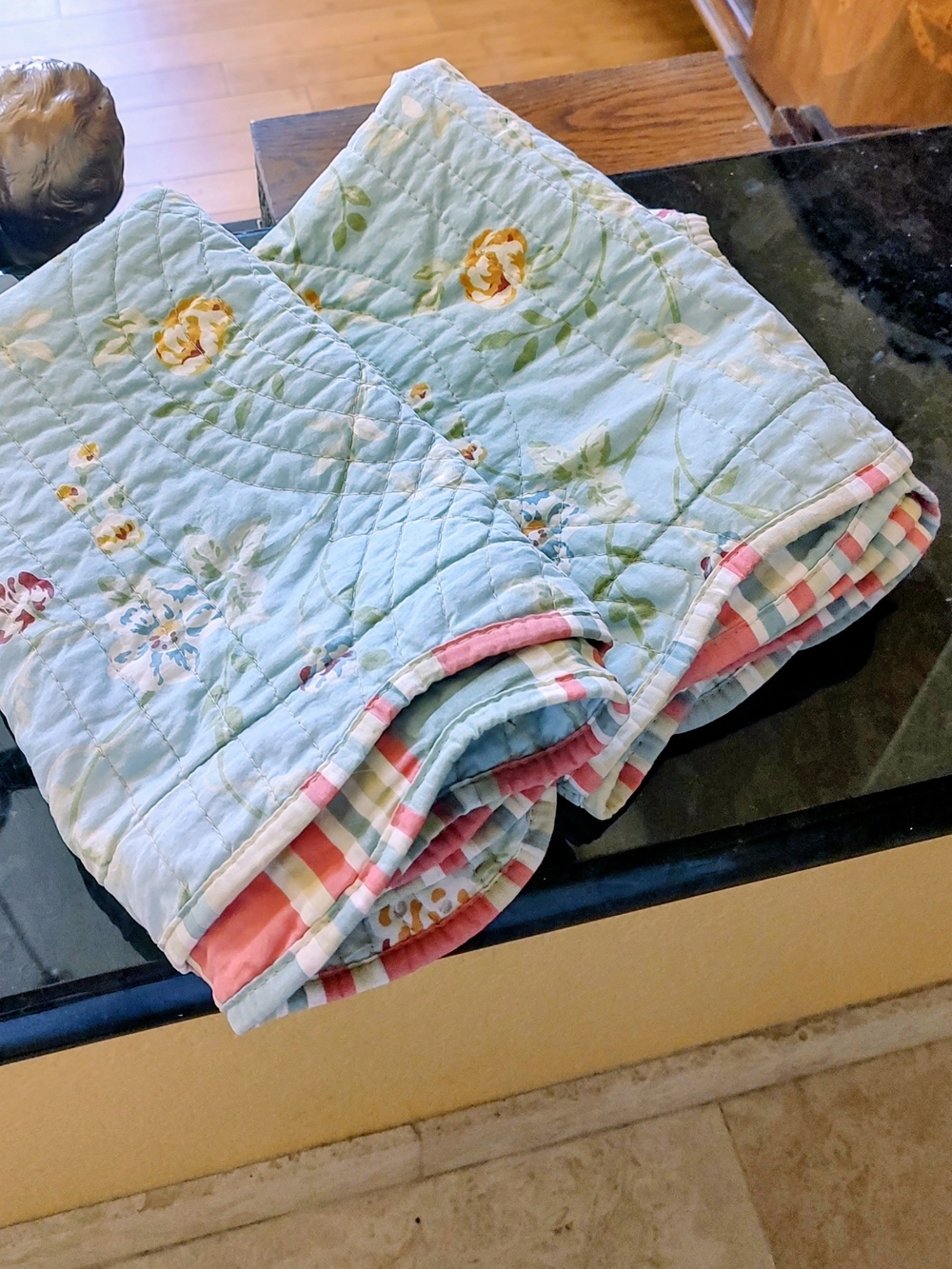 Waverly Pastel Floral Quilted Scalloped Queen Shams with Pink Trim - Picture 12 of 12